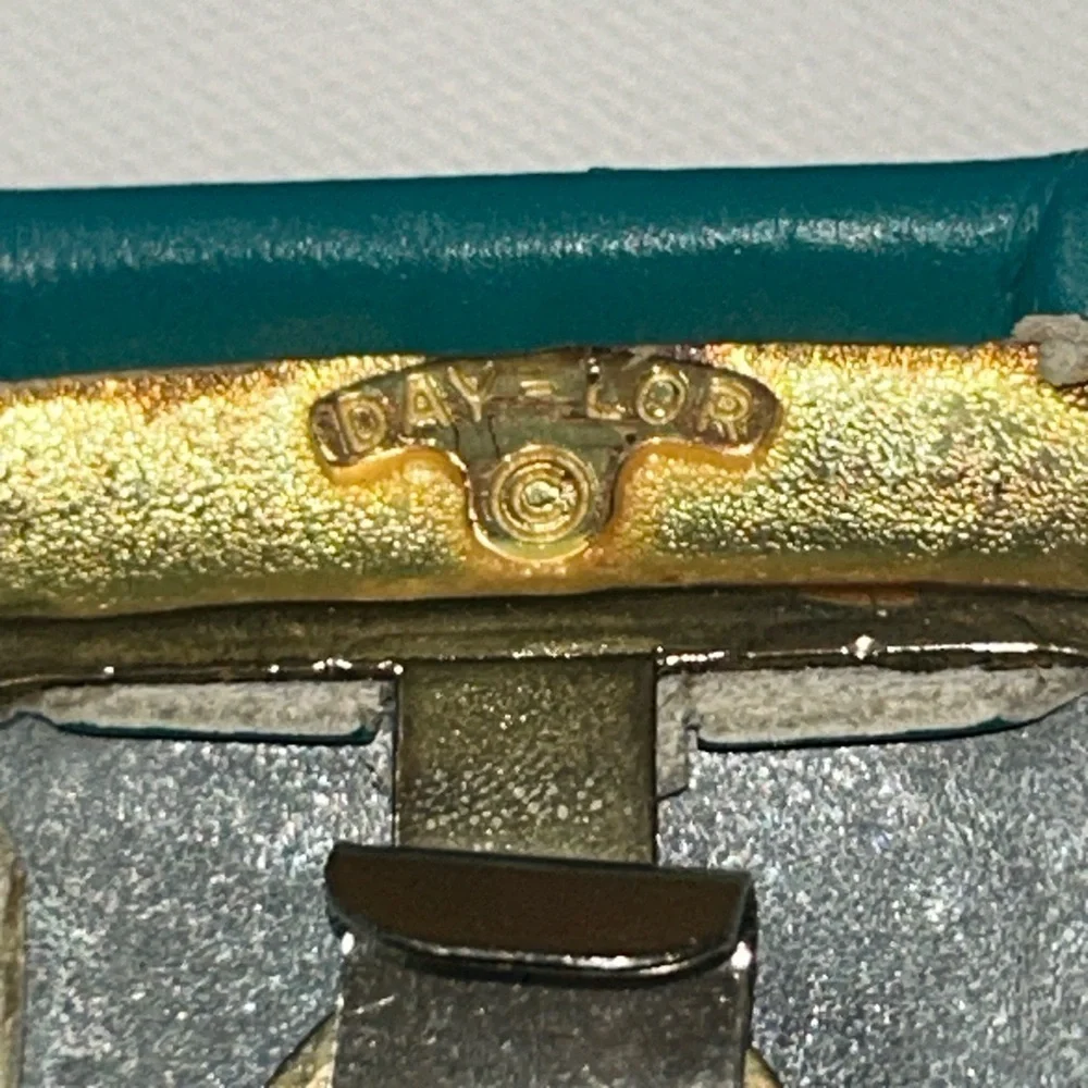 Day Lor Retro Vintage elastic stretch belt teal swirl square buckle gold cinch